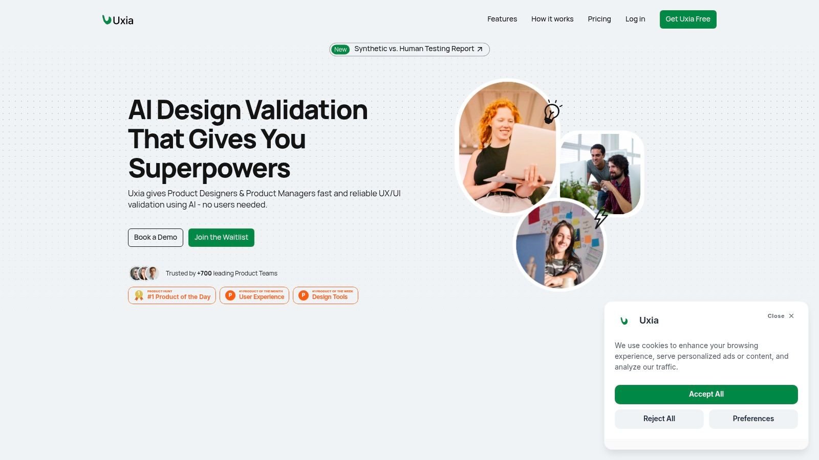 Uxia AI user testing tool interacting with a design prototype