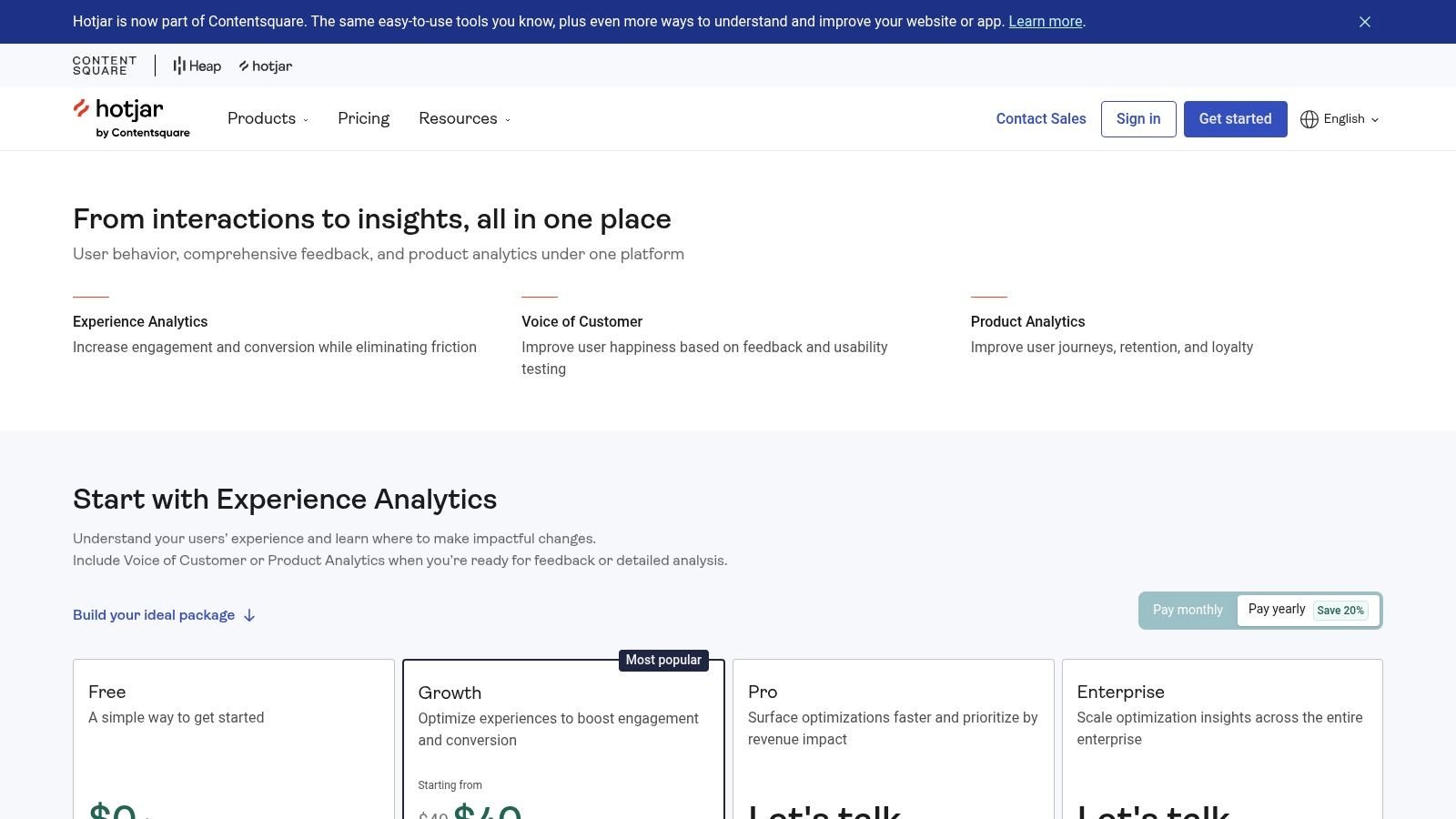 Hotjar user testing tool pricing plans